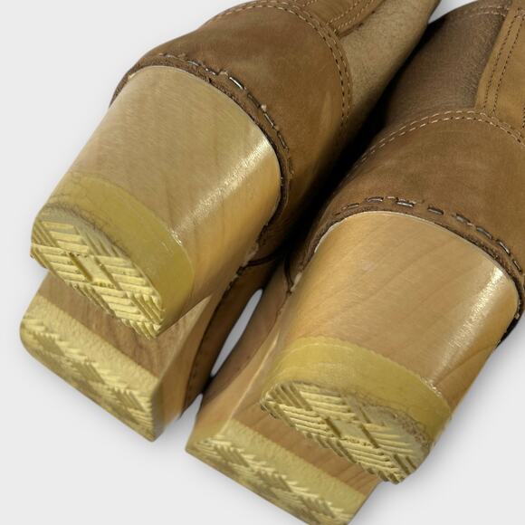 No. 6 5" Pull on Shearling Clog Boot on Mid Heel in Natural and Khaki Size 38 - Picture 7 of 16